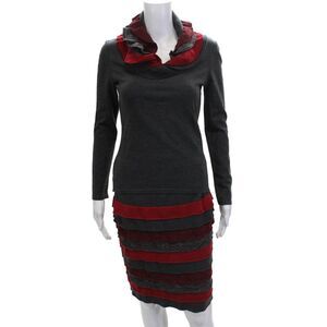 Stizzoli Women Striped Wool Cowl Neck Pullover Blouse Long Sleeve Gray Size S